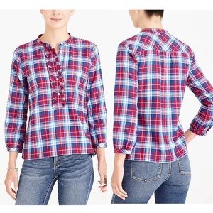 J. Crew | Ruffle Flannel Shirt in Blue Red Plaid